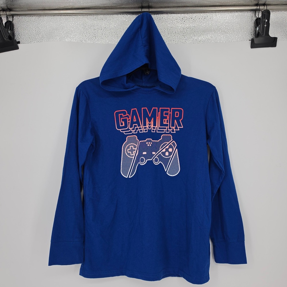 The Childrens Place Boys Blue Gamer Controller Hooded Graphic Tee Size L 10/12